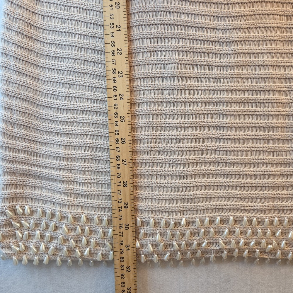 Celandine Bead Trim Knit Long Sleeve Mini Shift Dress Size M/L Beige Boho Resort - Picture 4 of 7